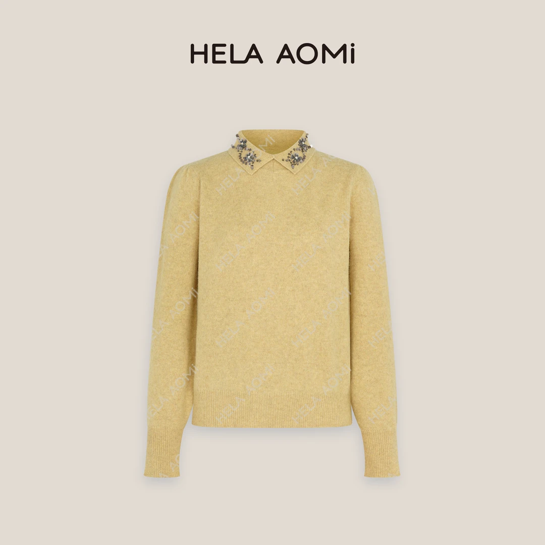 HELA AOMI “精致polo”翻领珠片长袖打底针织衫毛衣CY4DM31590