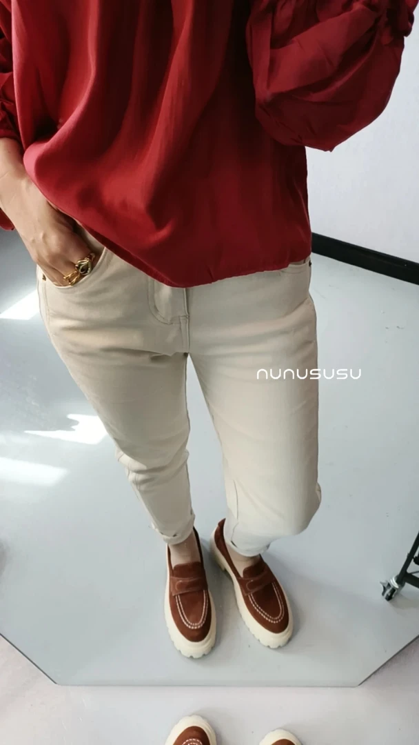 nunususu 纯棉哈伦裤  白色 米色