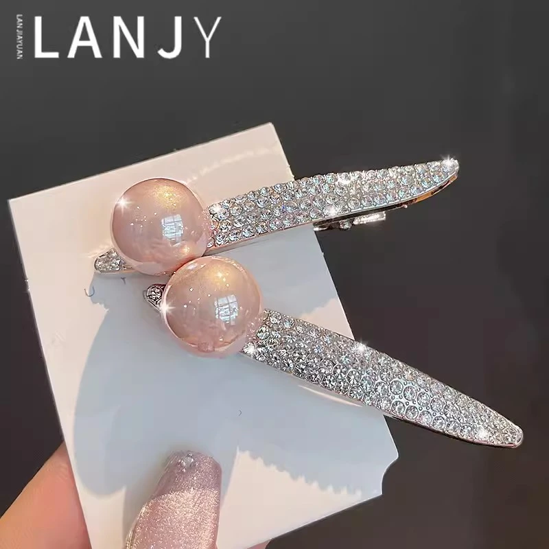 韩国东大门新款高级感满钻珍珠侧边夹精致气质前额碎发刘海夹发饰