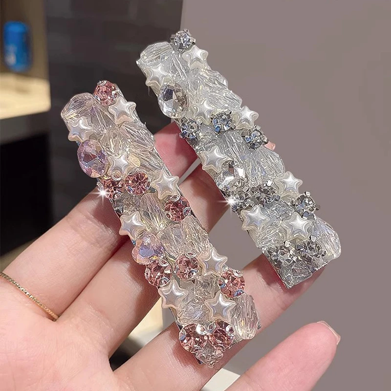 韩国发饰头饰小众饰品ins风高级感粉色鸭嘴夹刘海夹粉色镶钻发夹