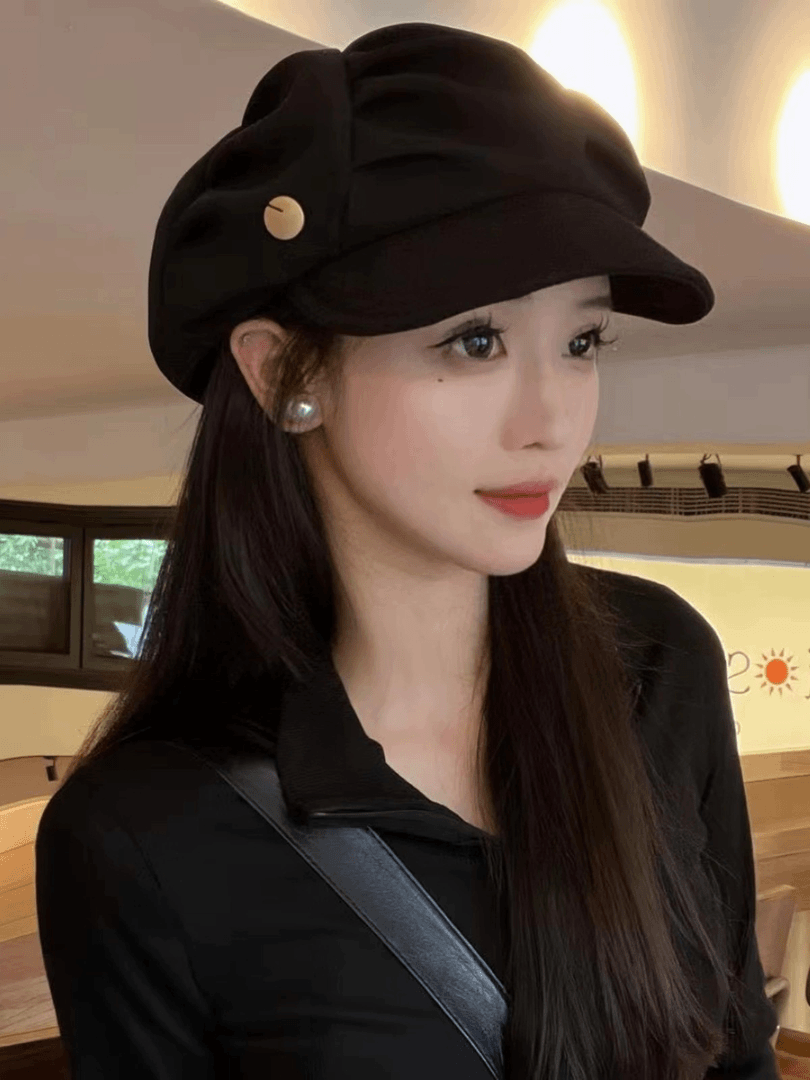 云朵贝雷帽八角帽显脸小女2023新款春秋百搭大头围画家帽报童帽子