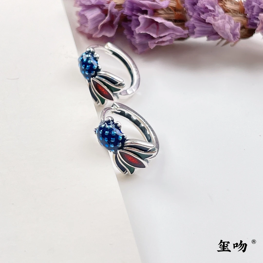 925银耳饰  【玺吻】s925银 烧蓝工艺年年有余锦鲤素款耳扣ES220
