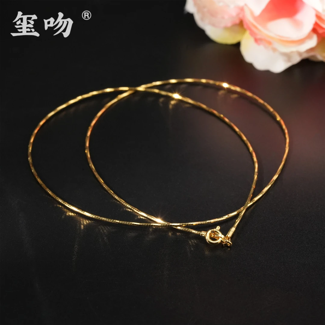 链子925银 【玺吻】s925银 经典单圈时尚款金色银项圈 简约气质个性