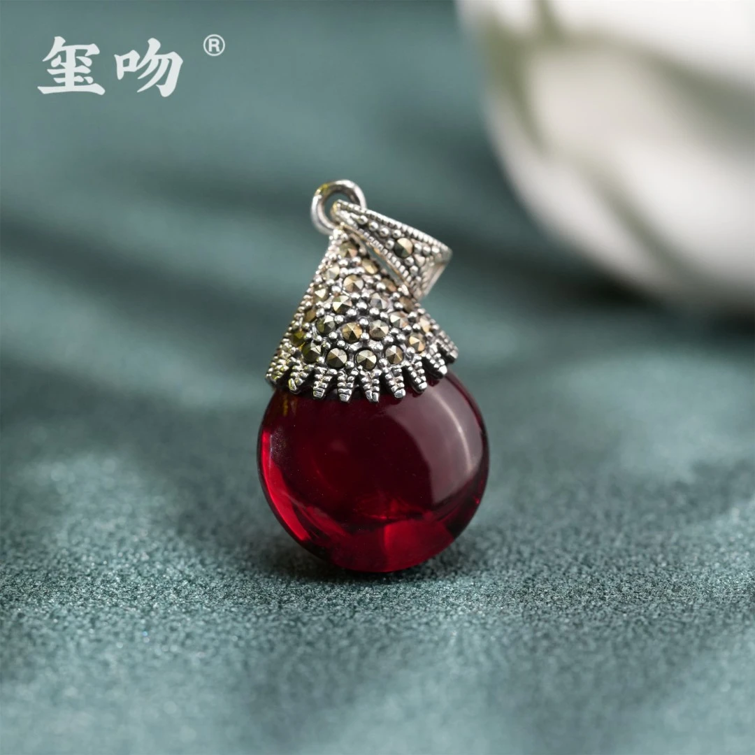 吊坠925银 【玺吻】s925银 水滴型红刚吊坠 气质轻奢水滴吊坠 精美