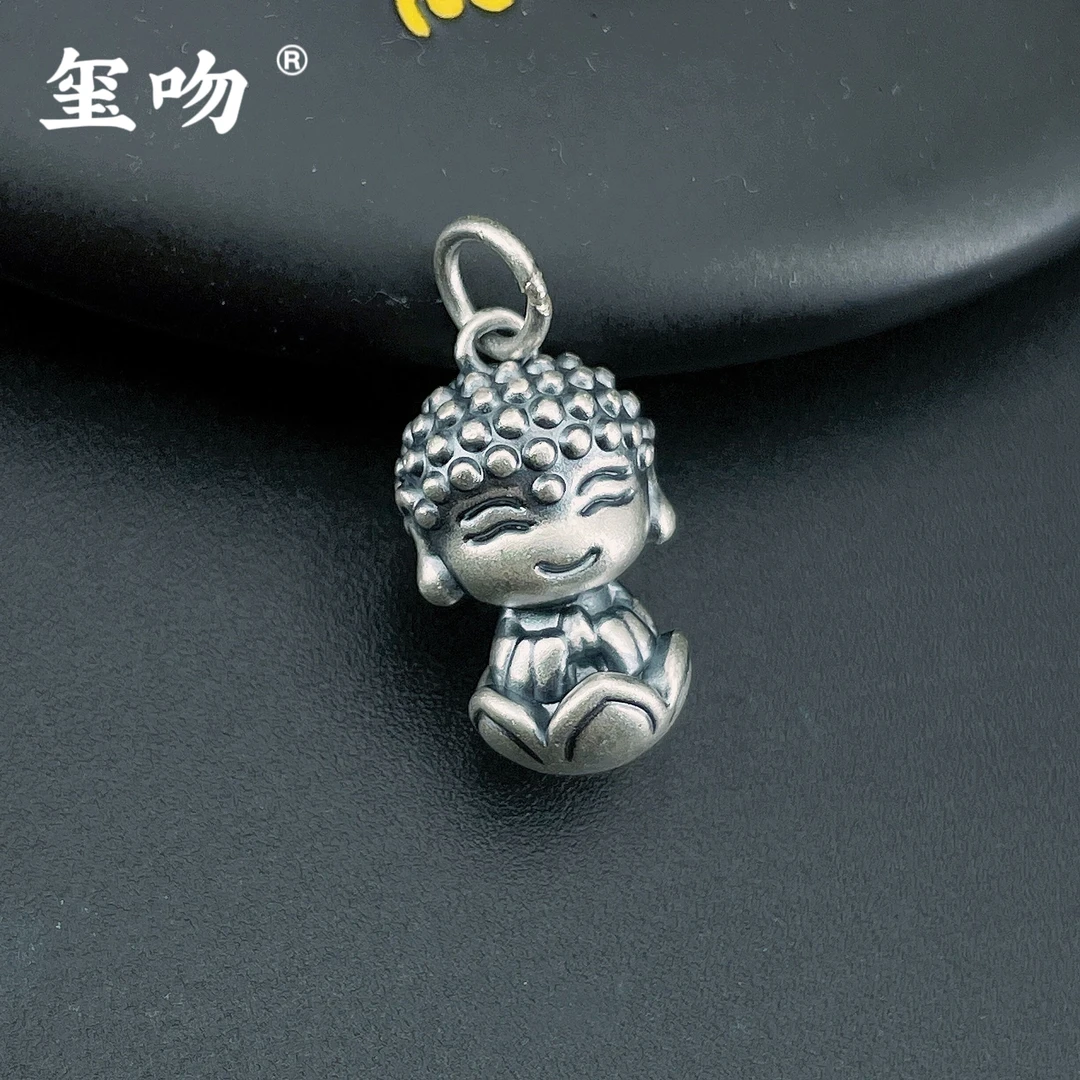 吊坠足银 【玺吻】足银999 莲花坐佛足银吊坠 纯手工足银小佛吊坠