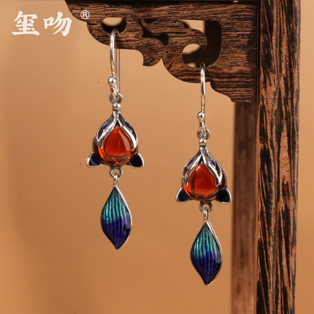 925银耳饰 【玺吻】s925银 石榴狐狸耳饰