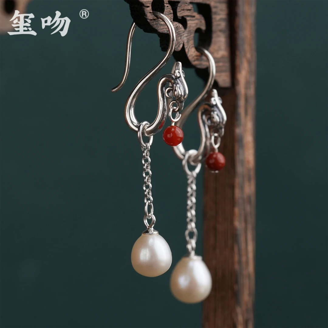 925银耳饰 【玺吻】s925银凤凰戏珠耳环可拆卸凤凰长款古风百搭简约