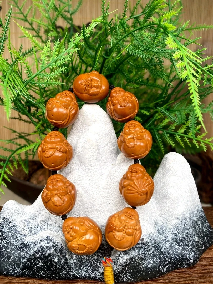 瑾亜，佛珠弥勒橄榄核雕手串