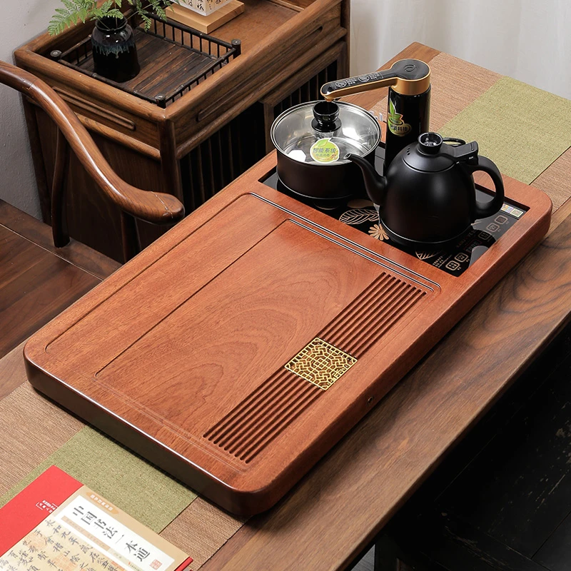 （随享炉）乌檀木实木茶盘套装全自动烧水壶家用客厅泡茶功夫茶台