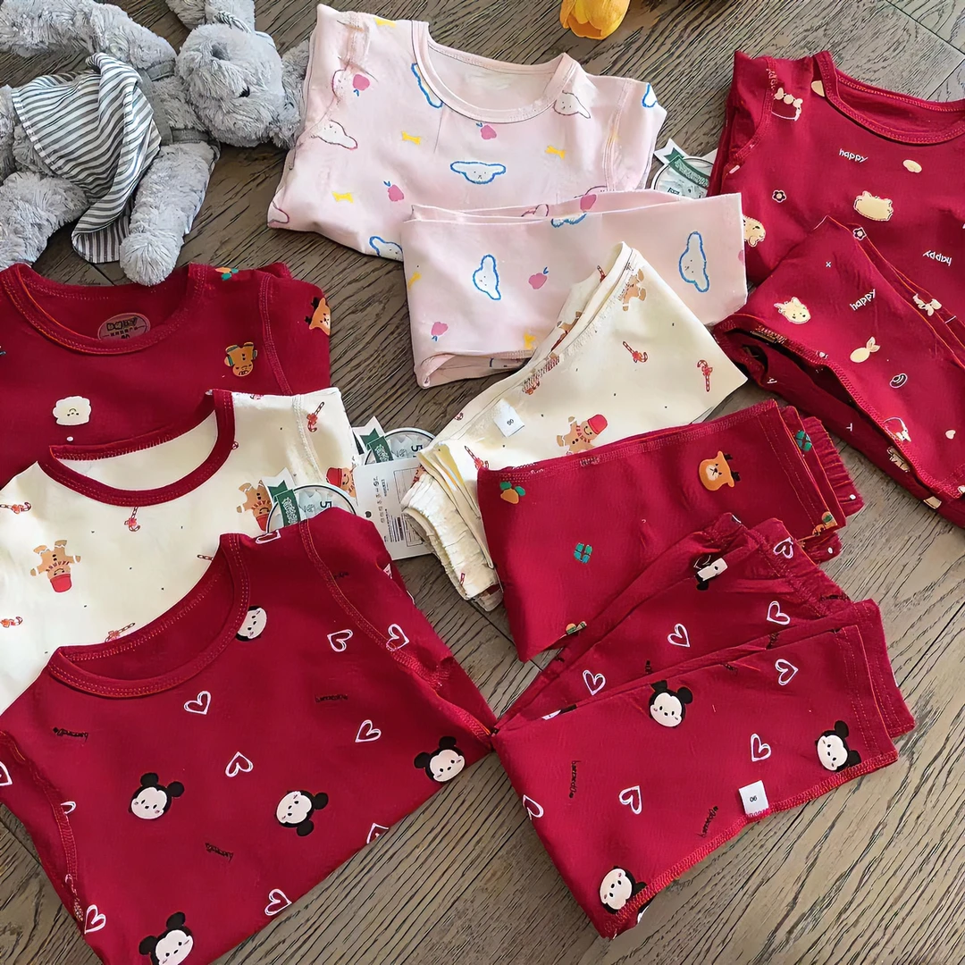 2024新年龙年红色莱卡棉套装AAAAA级抗菌无骨儿童长袖纯棉保暖