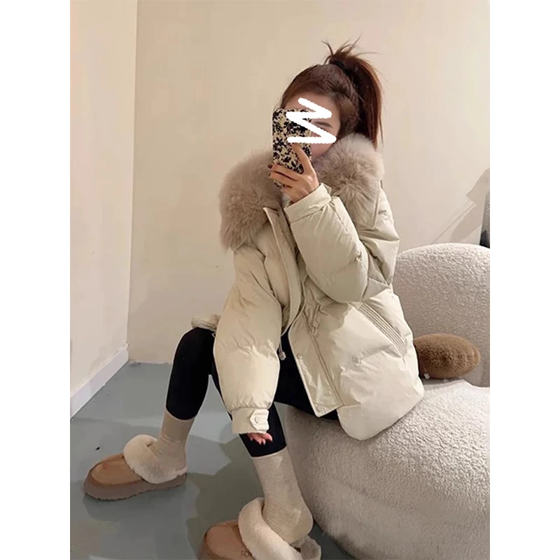 【清仓/现货品】高级感超好看杏色棉服大毛领新款欧货炸街加厚外套