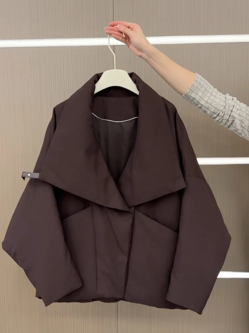 高级感棉服女短款2024新款秋冬季大翻领时尚简约小个子保暖厚外套