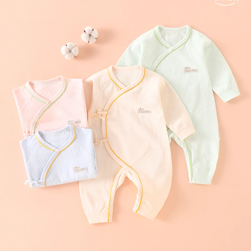 0-6月3婴儿连体衣春秋纯棉长袖蝴蝶睡衣新生儿衣服宝宝和尚服无骨