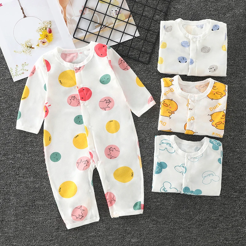 婴儿连体衣夏季家居服薄款男女宝长袖纯棉哈衣小童空调服夏装睡衣