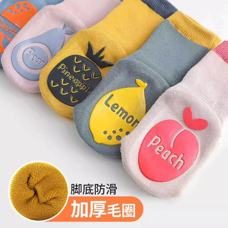 D44加厚宝宝袜子秋冬防滑毛圈长筒袜防寒保暖初生儿棉地板袜子