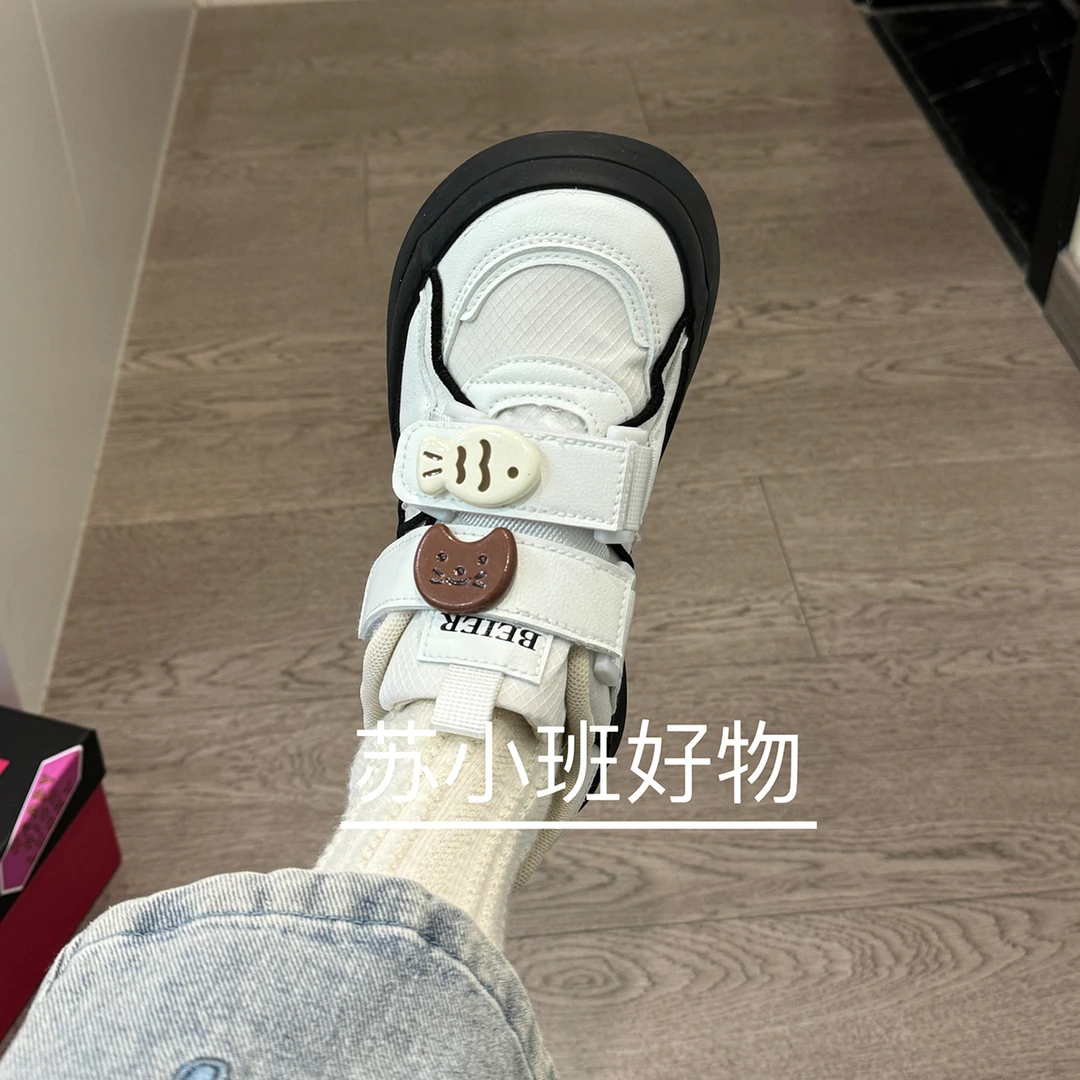 苏小班小众原创魔术贴大头小白鞋女2025新款春季厚底百搭可爱板鞋