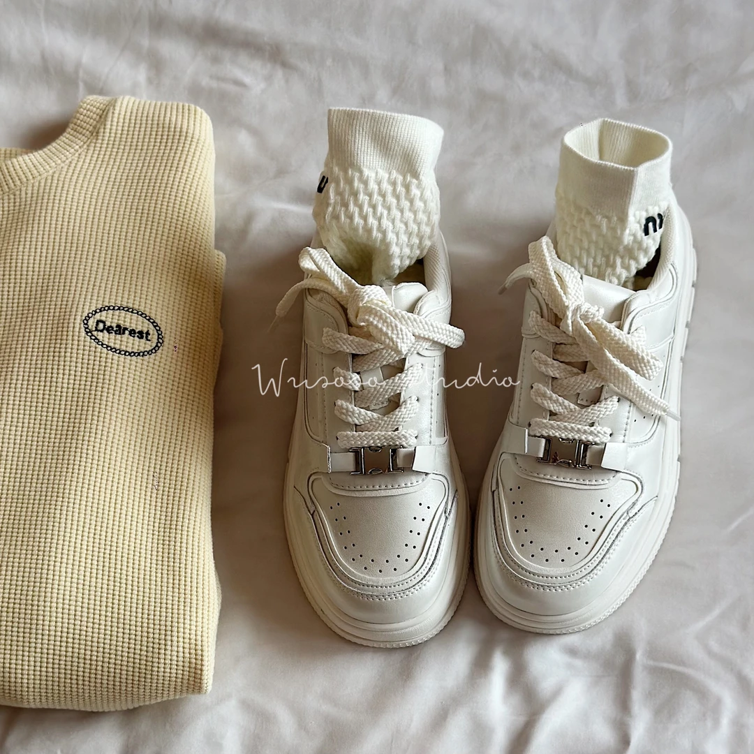 【soso】24new｜【锁扣小白鞋】做旧擦色真皮厚底增高休闲百搭小白鞋