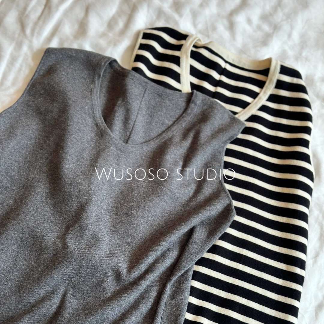 【soso】私服｜气质条纹百搭针织长裙｜均码无袖长款宽松休闲
