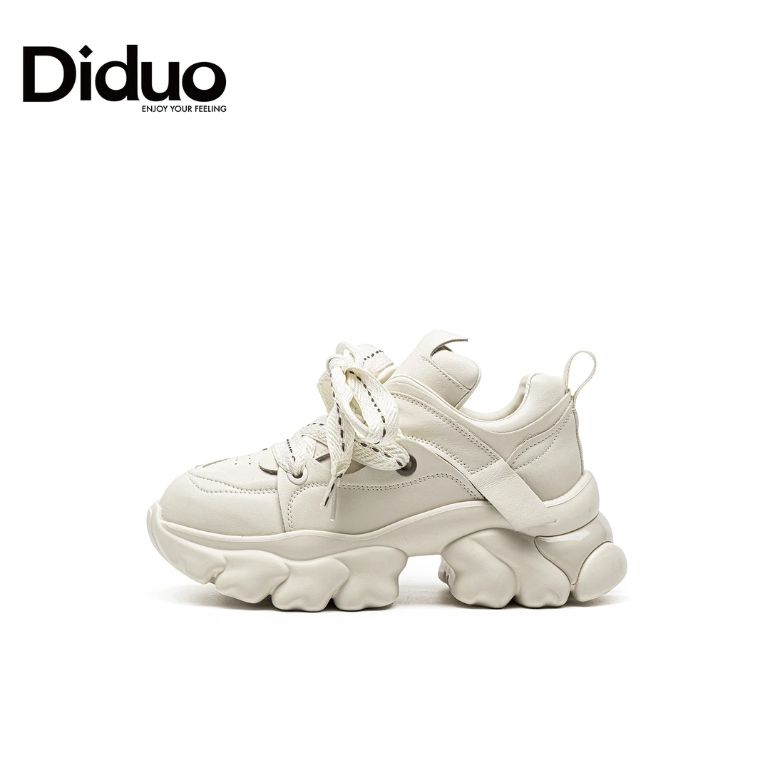 Diduo/迪朵女鞋熔岩大底圆头厚底老爹鞋时尚百搭透气ins潮增高鞋