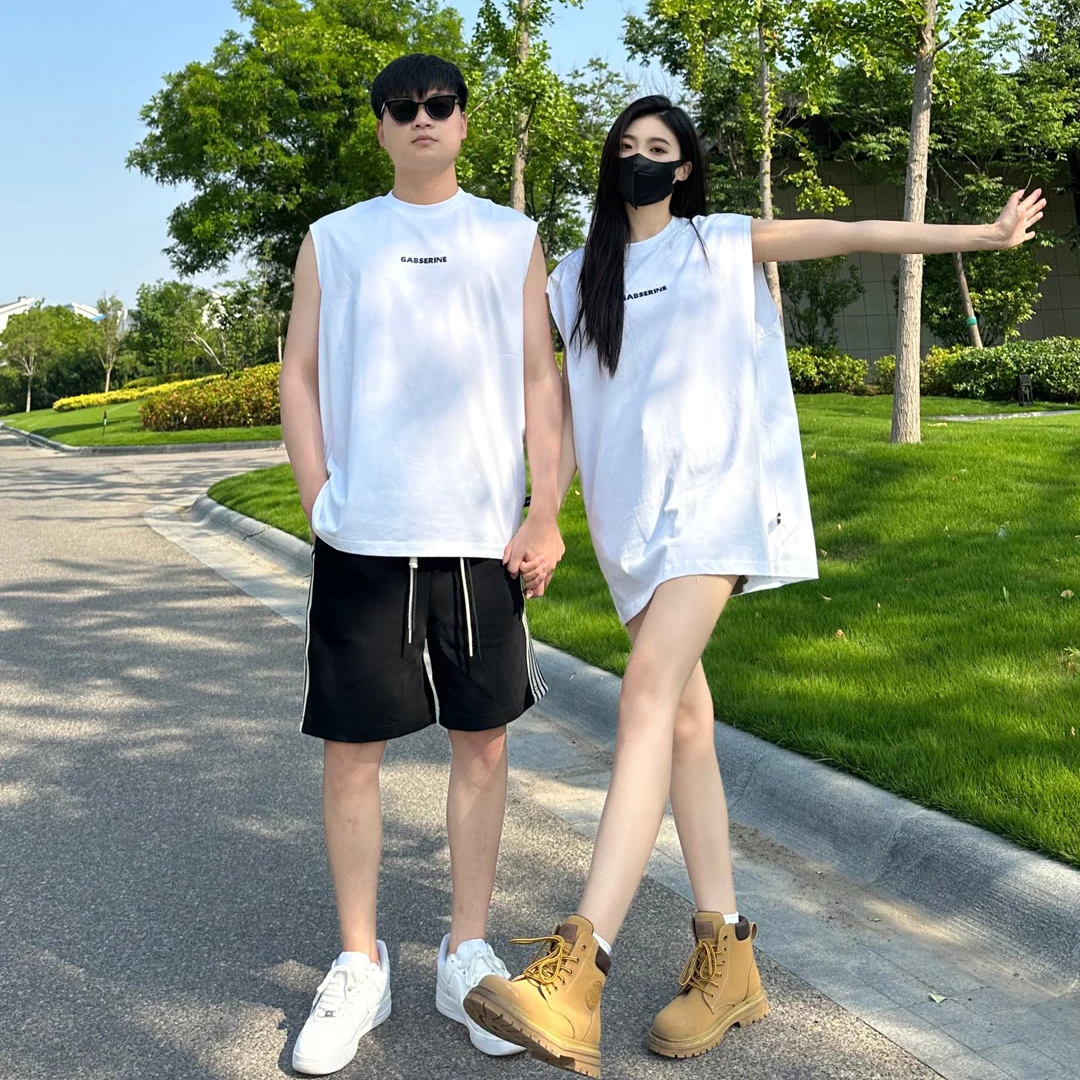 夏季休闲运动无袖背心男女同款ins字母印花宽松潮牌圆领情侣上衣