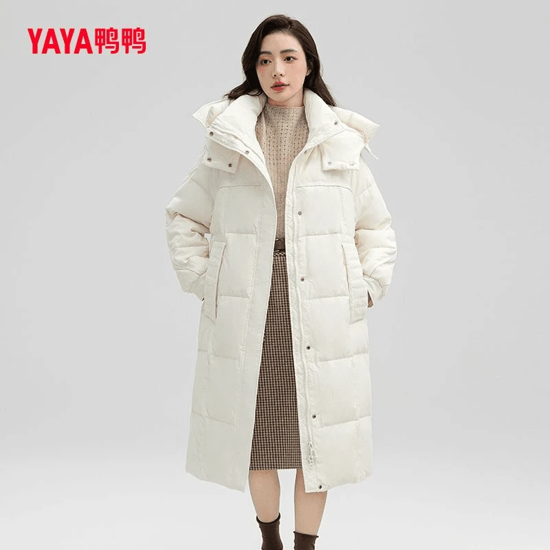 YAYA/鸭鸭羽绒服新款90绒加厚白暖秋冬韩版通勤连帽鸭绒宽松百搭