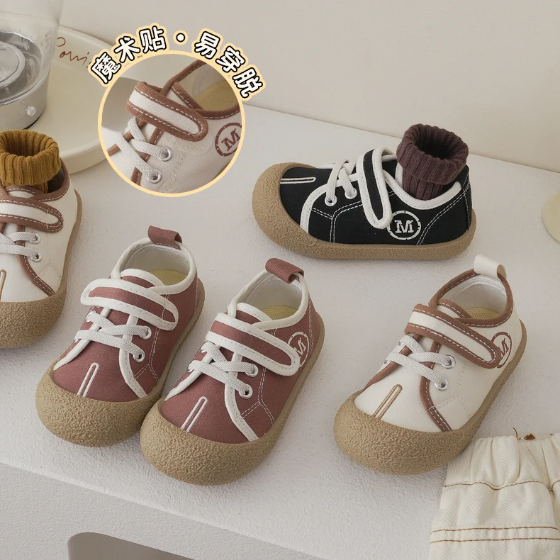 237571软底儿童休闲板鞋春秋季魔术贴帆布轻便透气童鞋