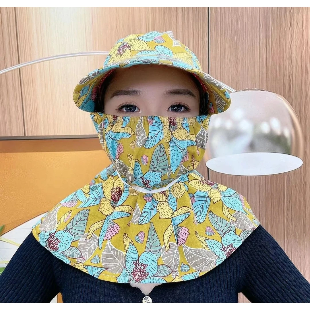 夏季防晒棉绸新款小碎花采茶帽骑车帽男女户外防尘帽子爆款遮阳帽