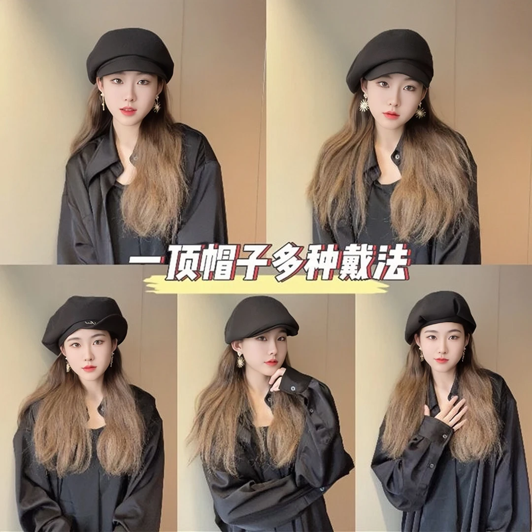 贝雷帽女春秋韩版网红大头围云朵帽时尚显脸小复古八角帽画家帽子