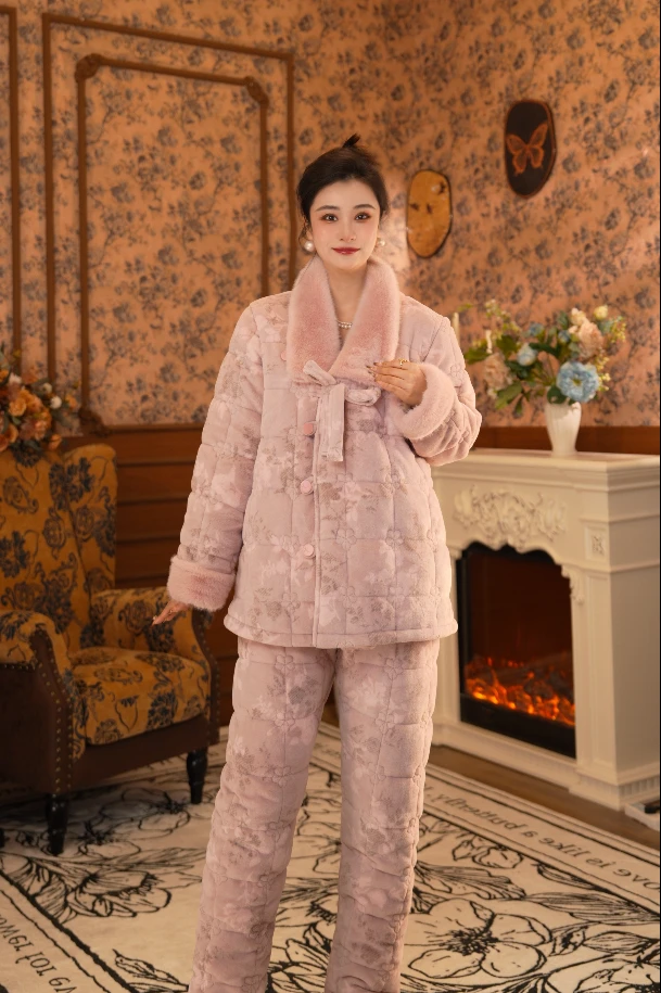 【玉玲珑●短款】2024新款女士家居服长袖睡衣女秋冬套装加厚保