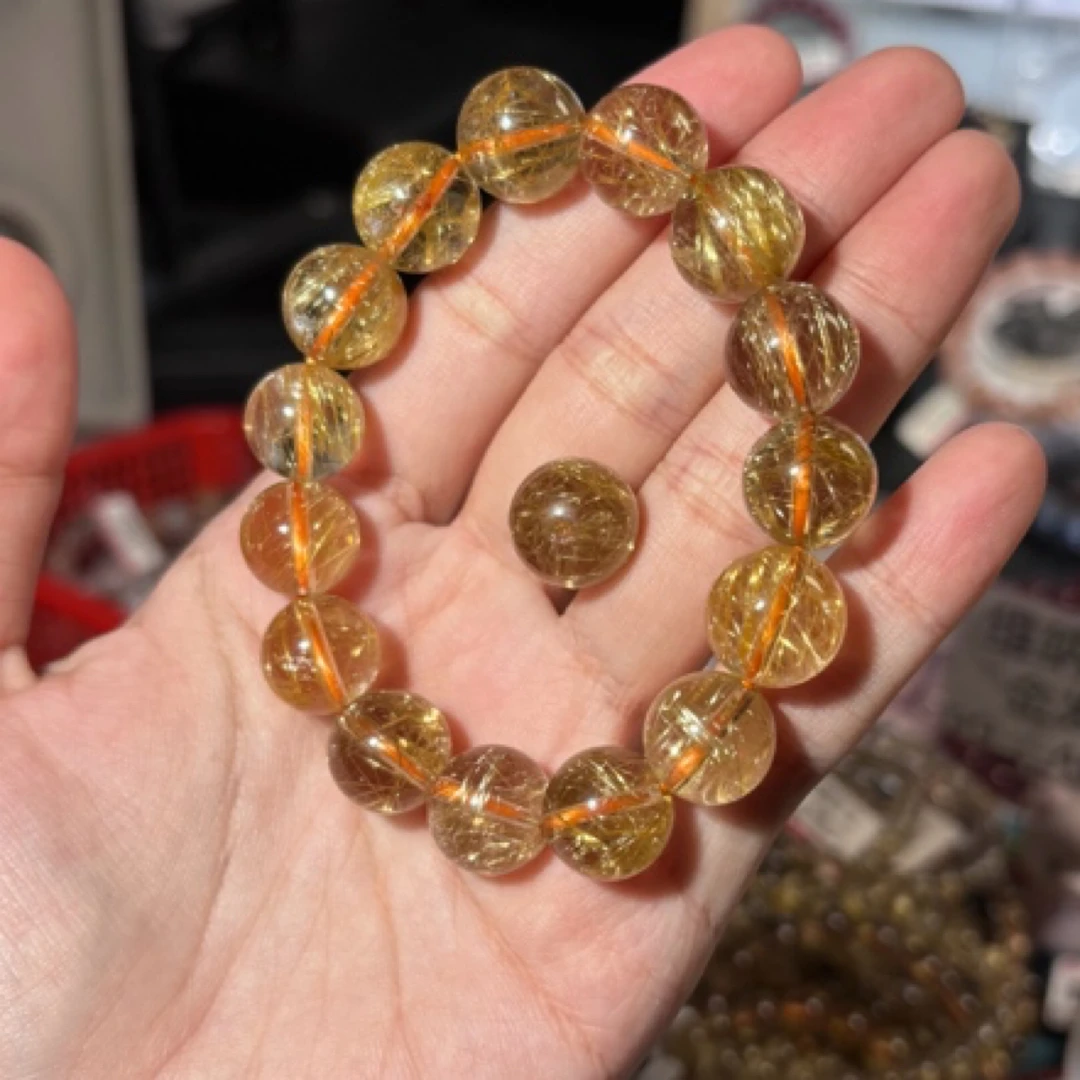 天然金发水晶单珠通孔