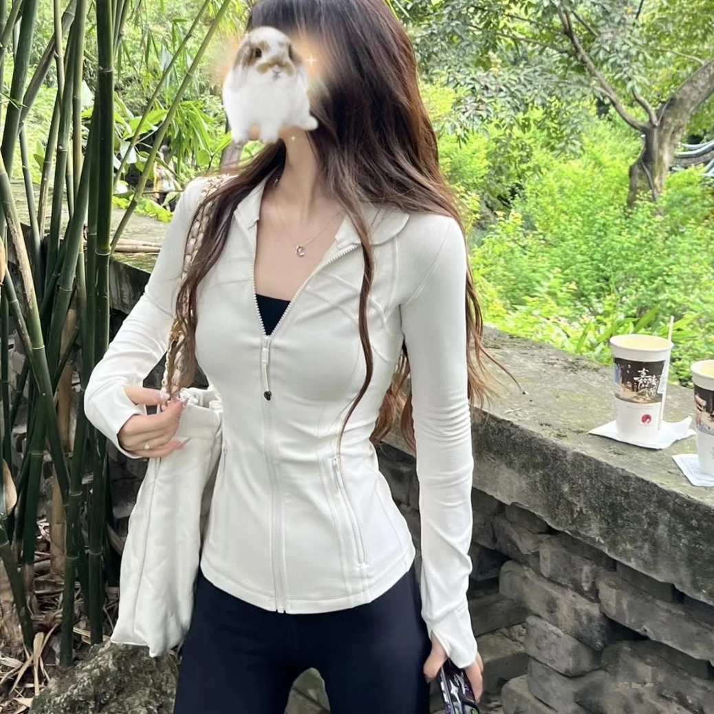 【QICIFIER】DF 白色 新莱卡长款全拉链长袖瑜伽夹克 2926