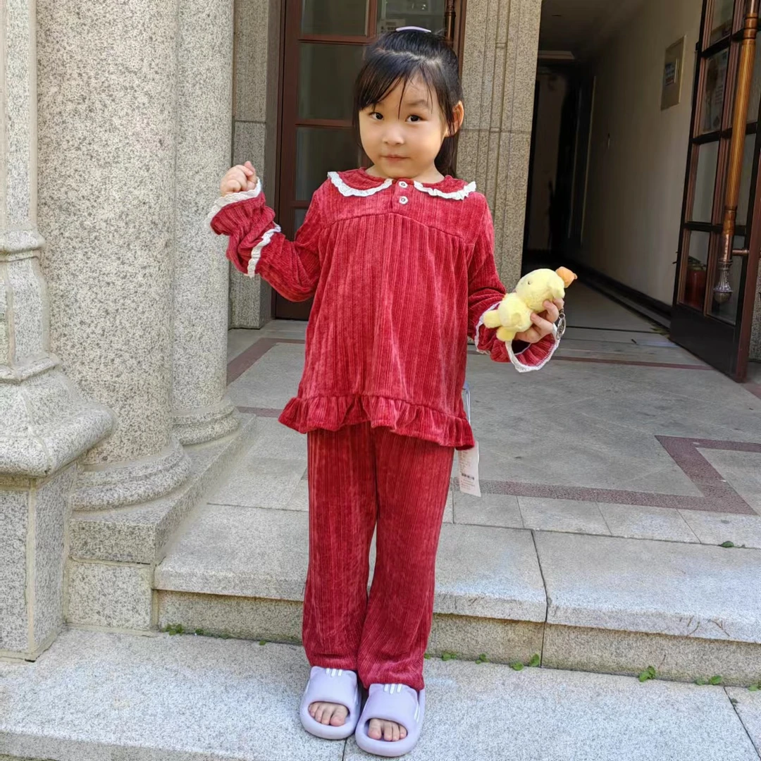 女童秋冬季新款娃娃领家居套装