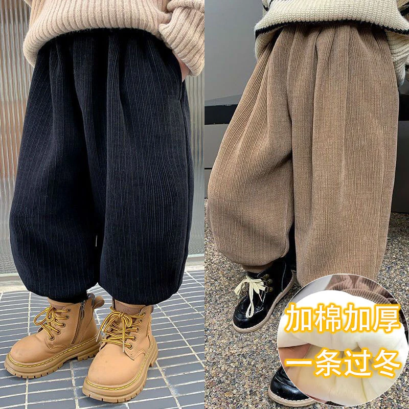 宝宝绒裤子一体绒男童灯芯绒2023冬季儿童长裤宽松休闲灯笼裤过冬