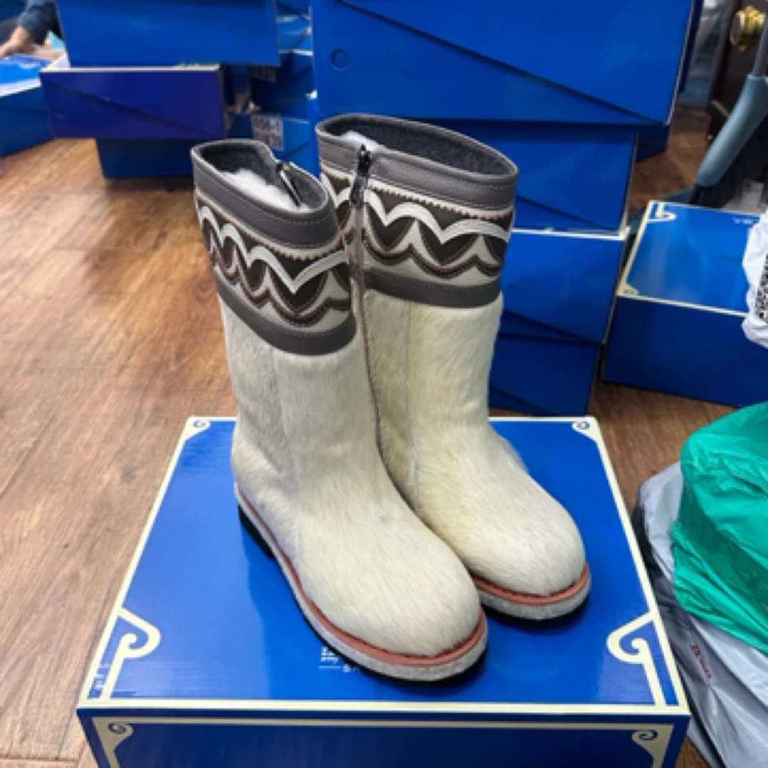 2024-19玛拉沁马皮毛毛冬季女款五厘米厚底拉链款民族风时尚中靴