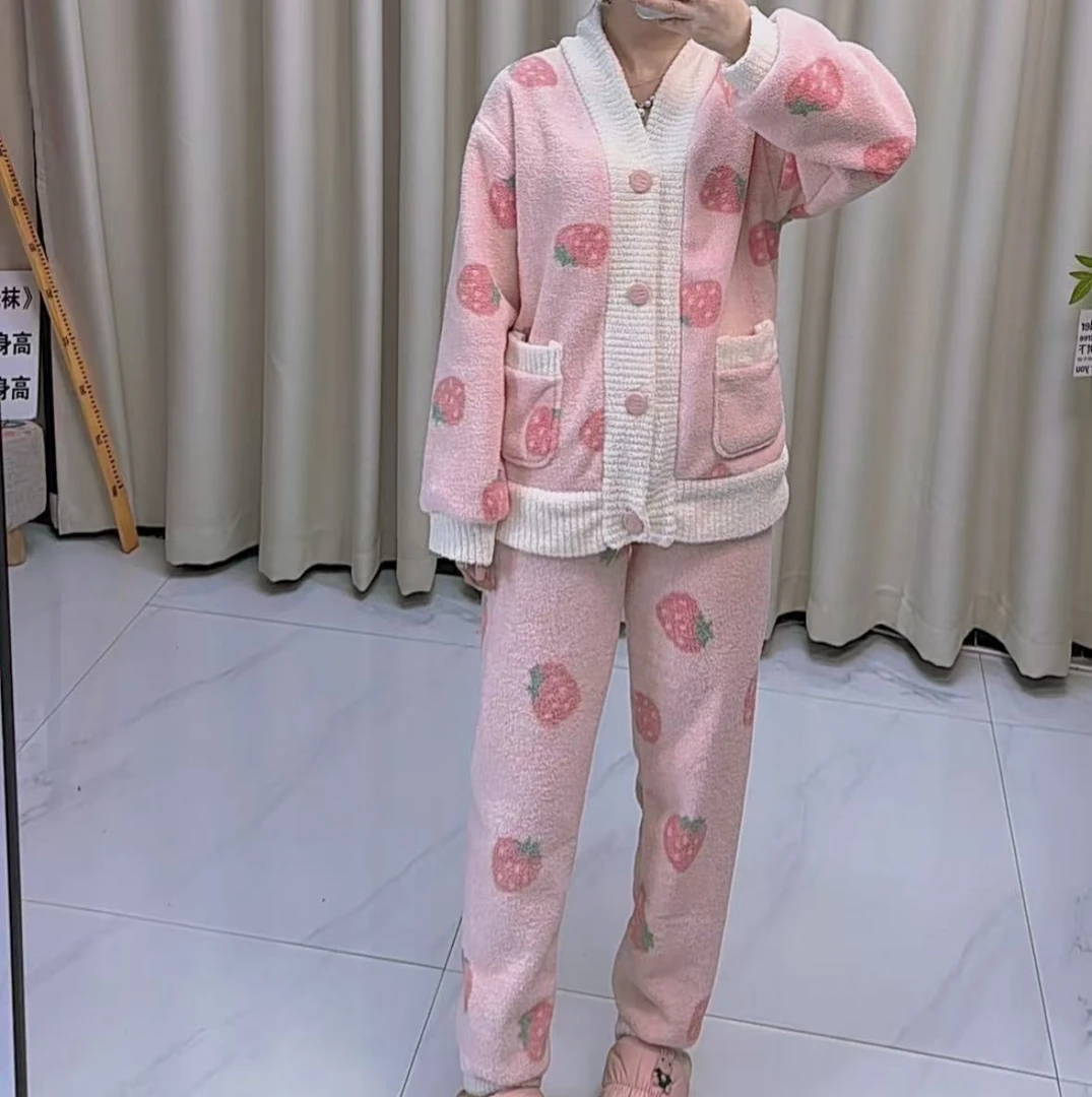小个子睡衣女秋冬季加厚保暖珊瑚绒长袖可外穿爆款法兰绒家居服