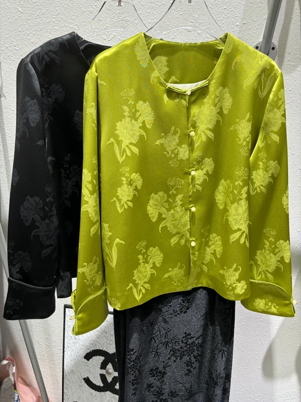新中式醋酸提花外套女2024新 款气质圆领国潮风唐装上衣