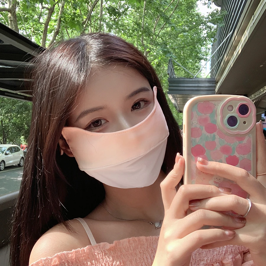 腮红防晒口罩女防紫外线遮全脸夏季薄款渐变色冰丝脸罩高颜值面罩