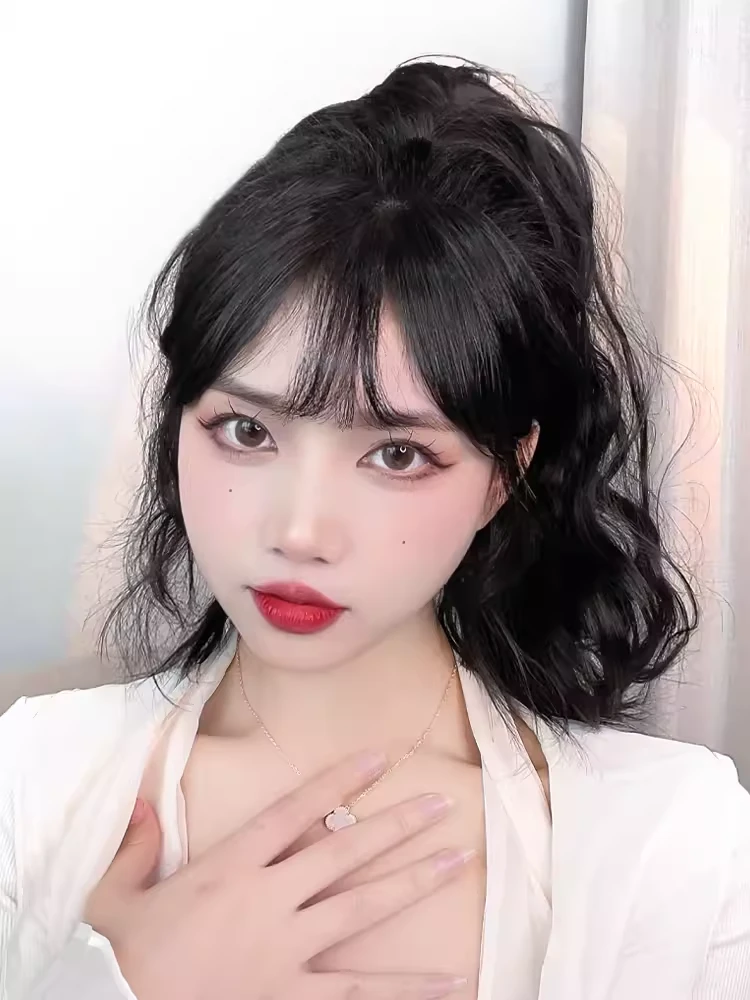 假发女马尾韩式抓夹云朵烫自然无痕仿真发短发高马尾夏