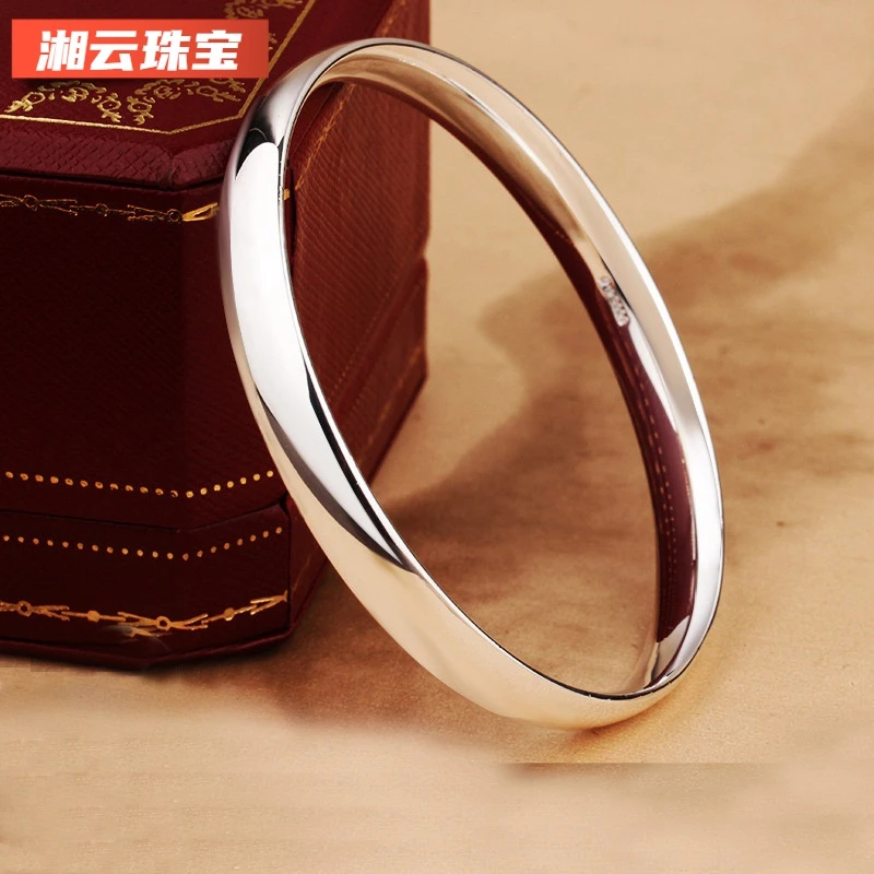 湘云 足银手镯 正品纯银999泥秋背闭口手镯实心光面镯子亮面简约