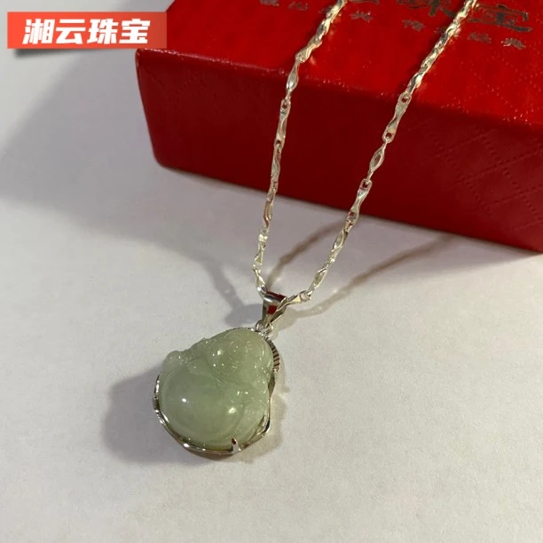 湘云 链子足银 999元宝链+弥勒佛吊坠时尚气质镶嵌颈饰笑佛佛公