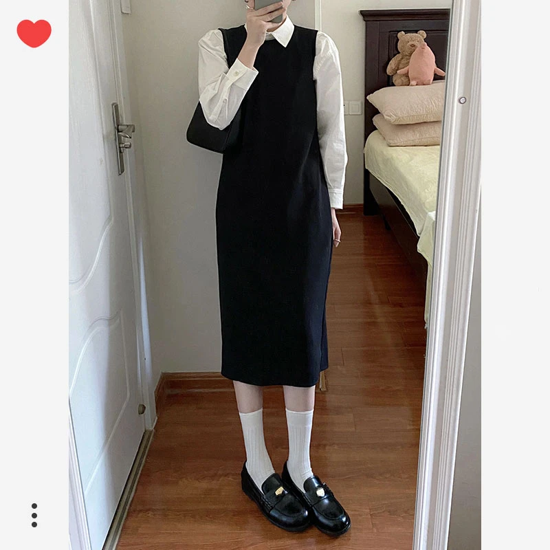 垂坠感黑色无袖背心裙女2024春秋新款宽松设计感高级气质连衣裙