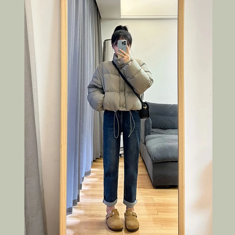 美式复古女短款外套韩系2023冬装新款宽松高级感小个子加厚面包服