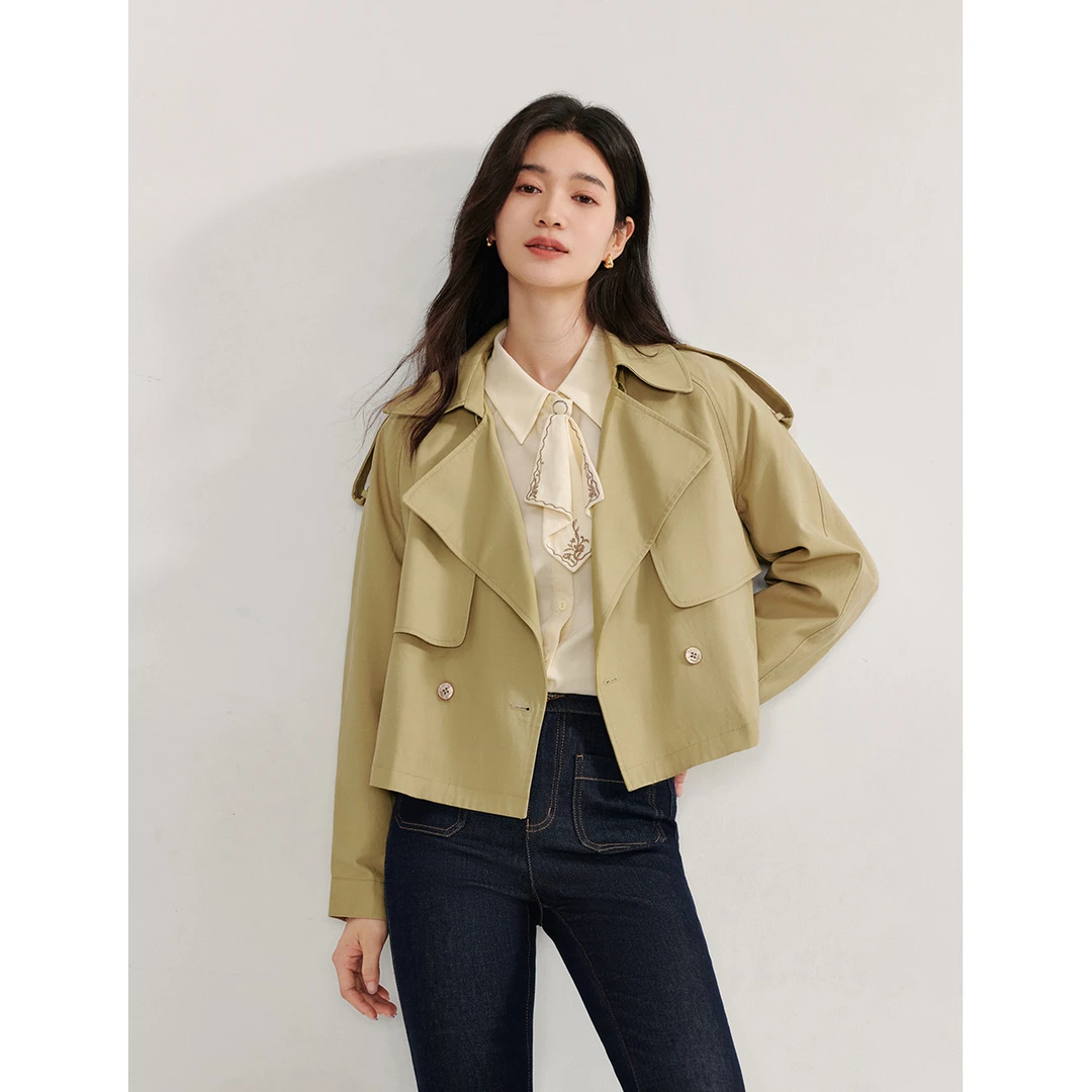 【商场同款】茵曼春秋女风衣外套女装休闲宽松新款短款爆款百搭时尚