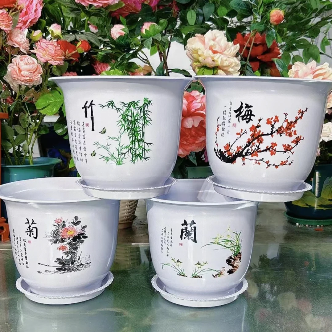 【拍1发4】树脂花盆四季树脂盆仿陶瓷树脂花盆耐晒居家耐用多肉花盆