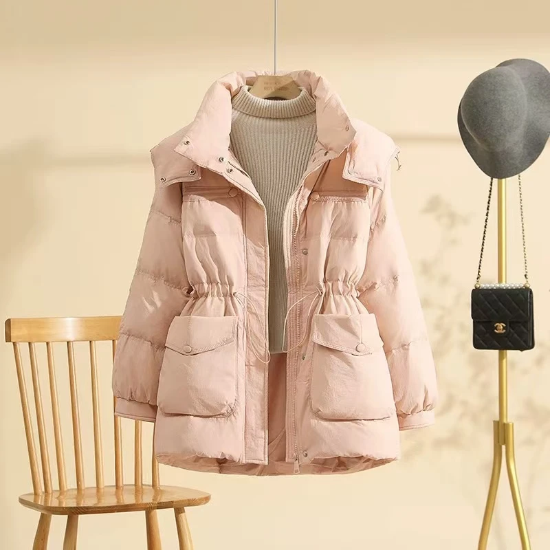 中长款连帽白鸭绒韩版女装冬季休闲收腰保暖宽松女羽绒服外套