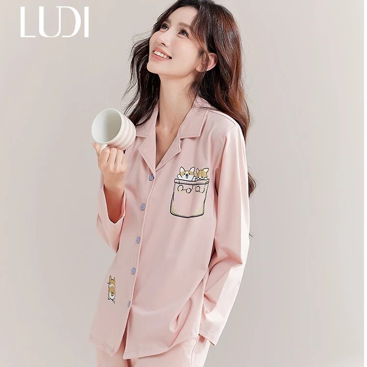 露迪尚品LDC247085睡衣女春夏秋棉质带胸垫亲肤可外穿家居服