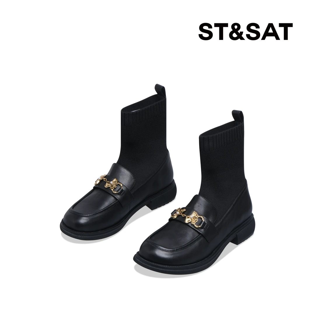 St&Sat/星期六菲伯丽尔百搭短靴秋冬圆头薄底时尚短靴FB34116034