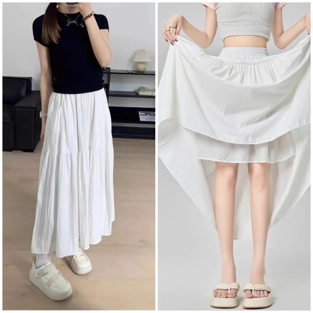 【长短款】休闲口袋防走光裙子高腰春夏季A字百搭时尚显瘦半身裙