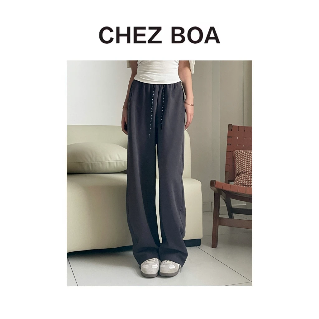 【旧忆深处】秋冬休闲弯刀直筒裤抽绳秋冬春女士双色厚款卫裤2025