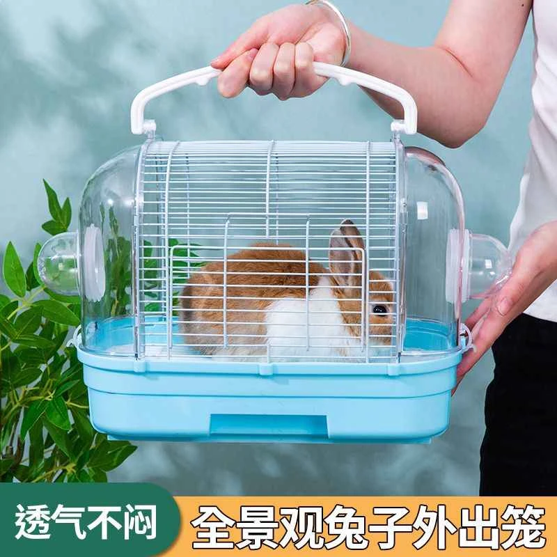 洁西兔子外带笼轻便荷兰猪外出笼便宜兔笼全景透气旅行笼外带包